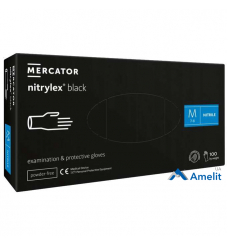 Рукавички нітрилові Nitrylex Black "М" без пудри, чорні (Mercator Medical), 50 пар/пак.